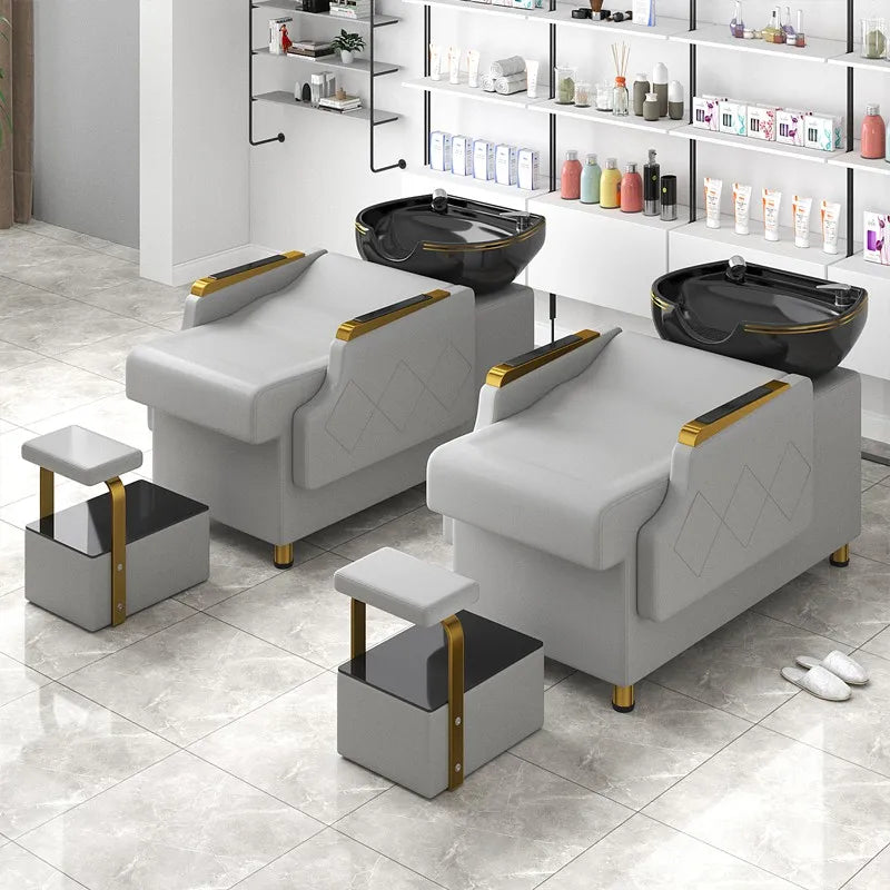 Luxury Black Shampoo Chair Reclining Gold Head Spa Hairwash Bed Styling Stations Lit Lavage De Cheveux Hair Salon Furniture