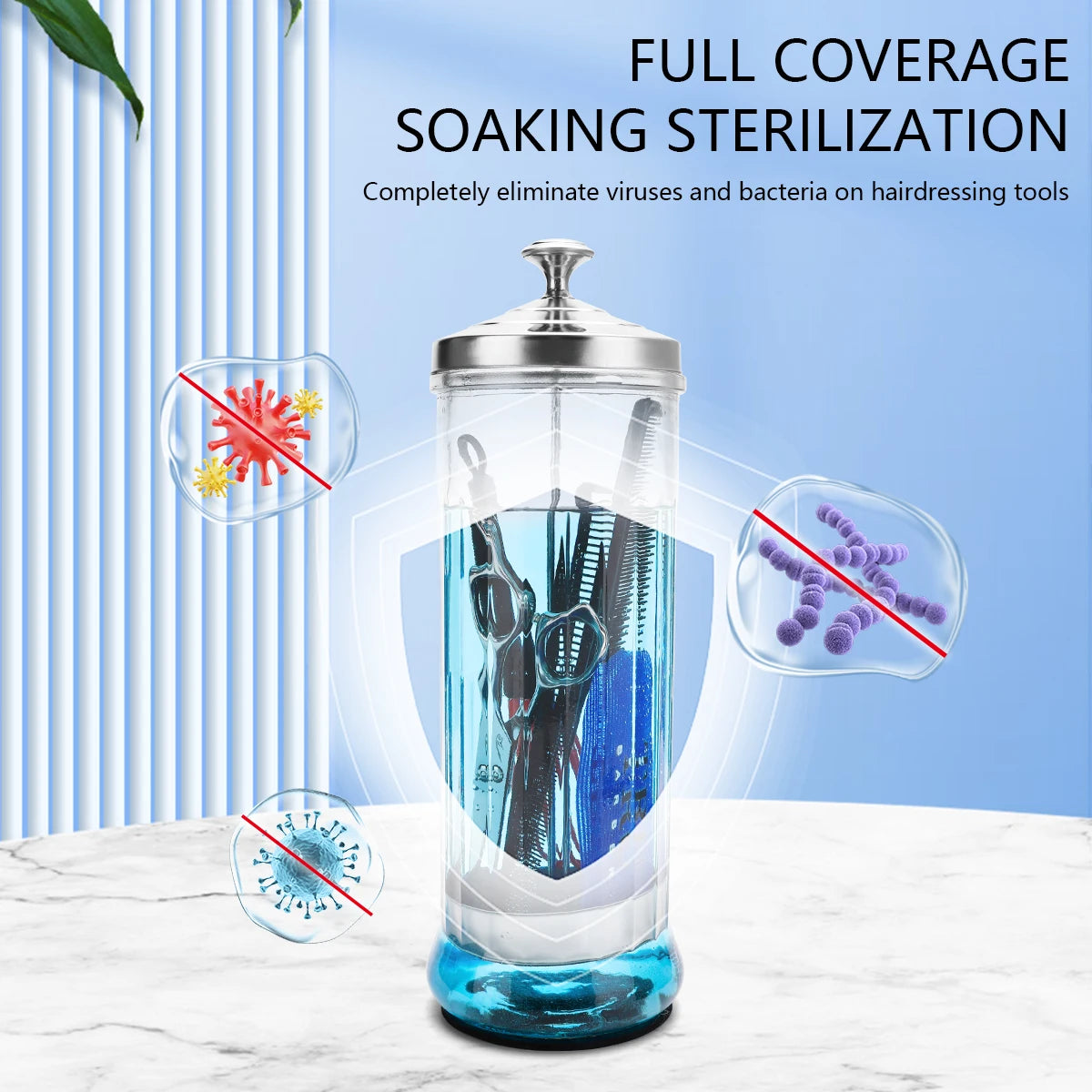 Beauty And Nail Art Disinfection Jar Stainless Steel Glass Filter Clean Silicone Adhesive Base Sterilization Container Tools