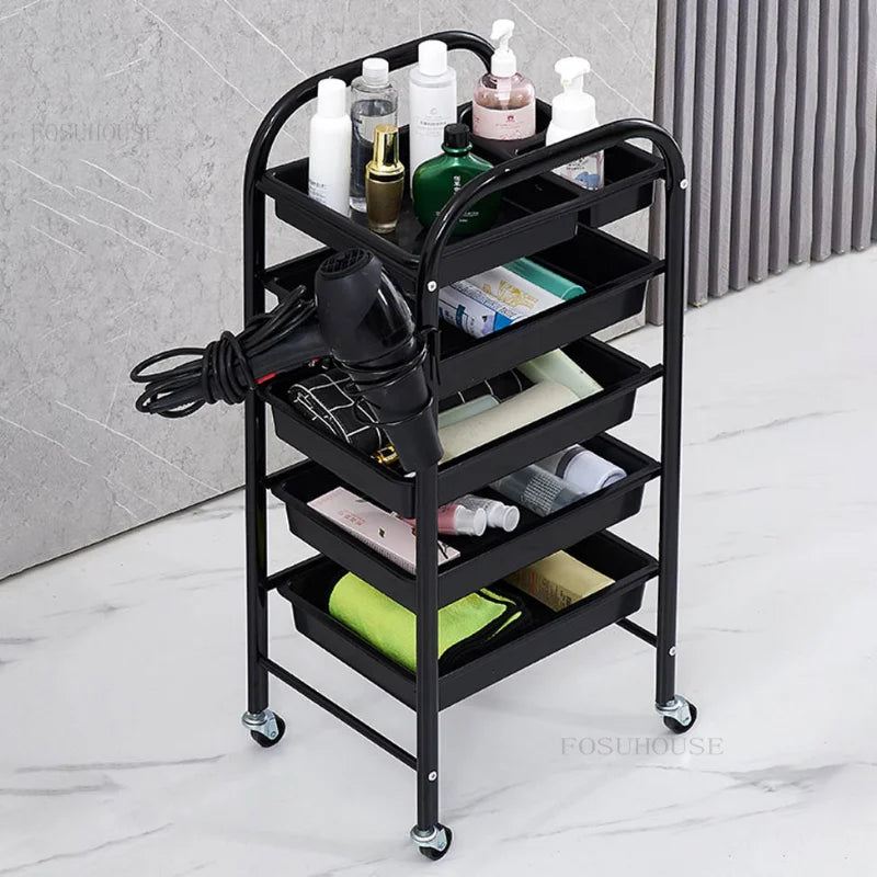 Durable Household Salon Trolley Hair Salon Commercial Furniture Trolley Retro Barber Shop Tool Cart Multi-layer Storage Shelf
