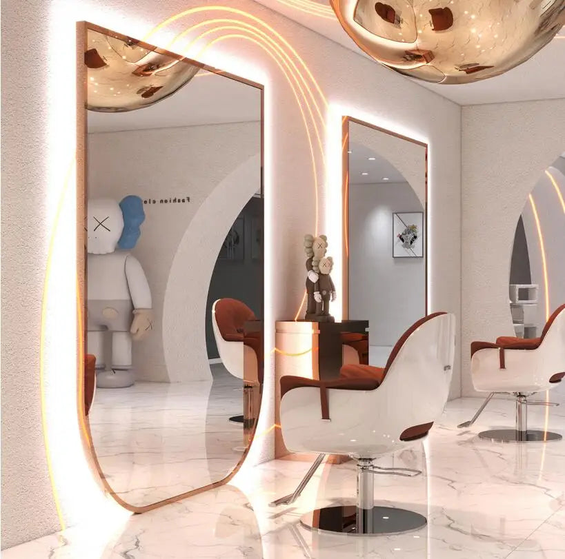 Barber shop single wall mirror net red wall mounted LED hairdresser mirror platform new style