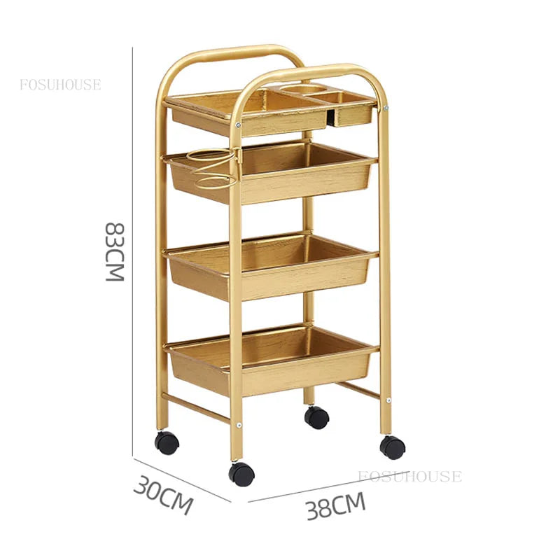 Durable Household Salon Trolley Hair Salon Commercial Furniture Trolley Retro Barber Shop Tool Cart Multi-layer Storage Shelf