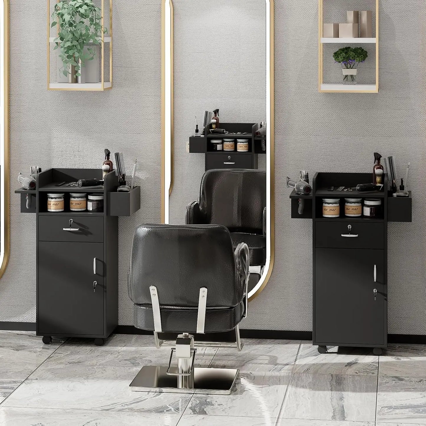 Station,Versatile Salon Stations for Hair Stylists with Locking Drawers and 3 Tool Holsters Spa Storage Trolley Cart for Home Sa