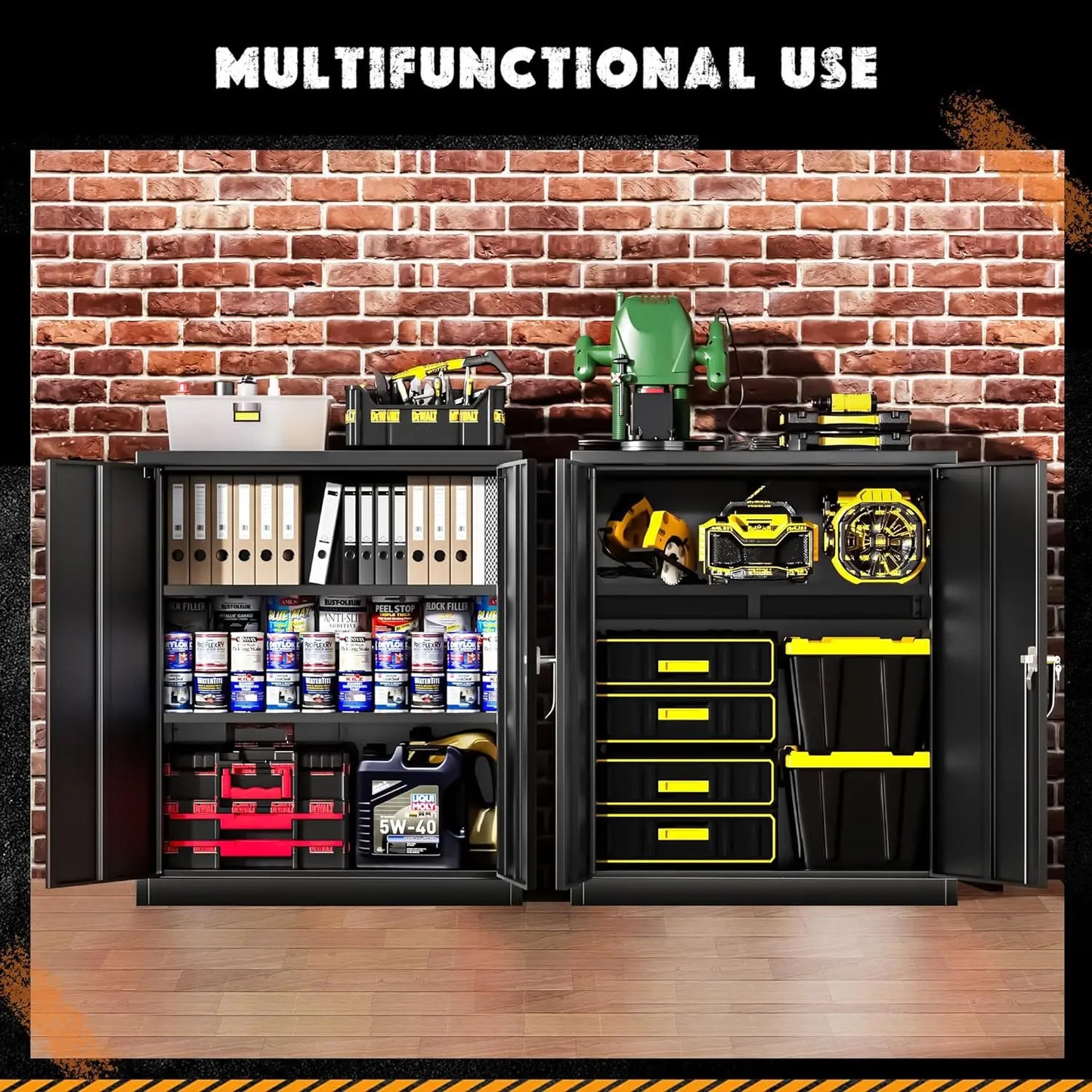 Metal Storage Cabinet with Doors and Shelves,Lockable Storage Cabinet for Office, 36” Black Metal Utility Cabinet Garage