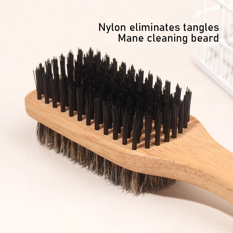 Household Use Men Boar Bristle Hair Brush Natural Beech Wooden Wave Brushes Beard Hairbrush Dual-Purpose Double-Sided Beard