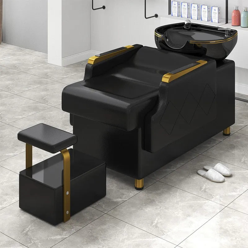 Luxury Black Shampoo Chair Reclining Gold Head Spa Hairwash Bed Styling Stations Lit Lavage De Cheveux Hair Salon Furniture