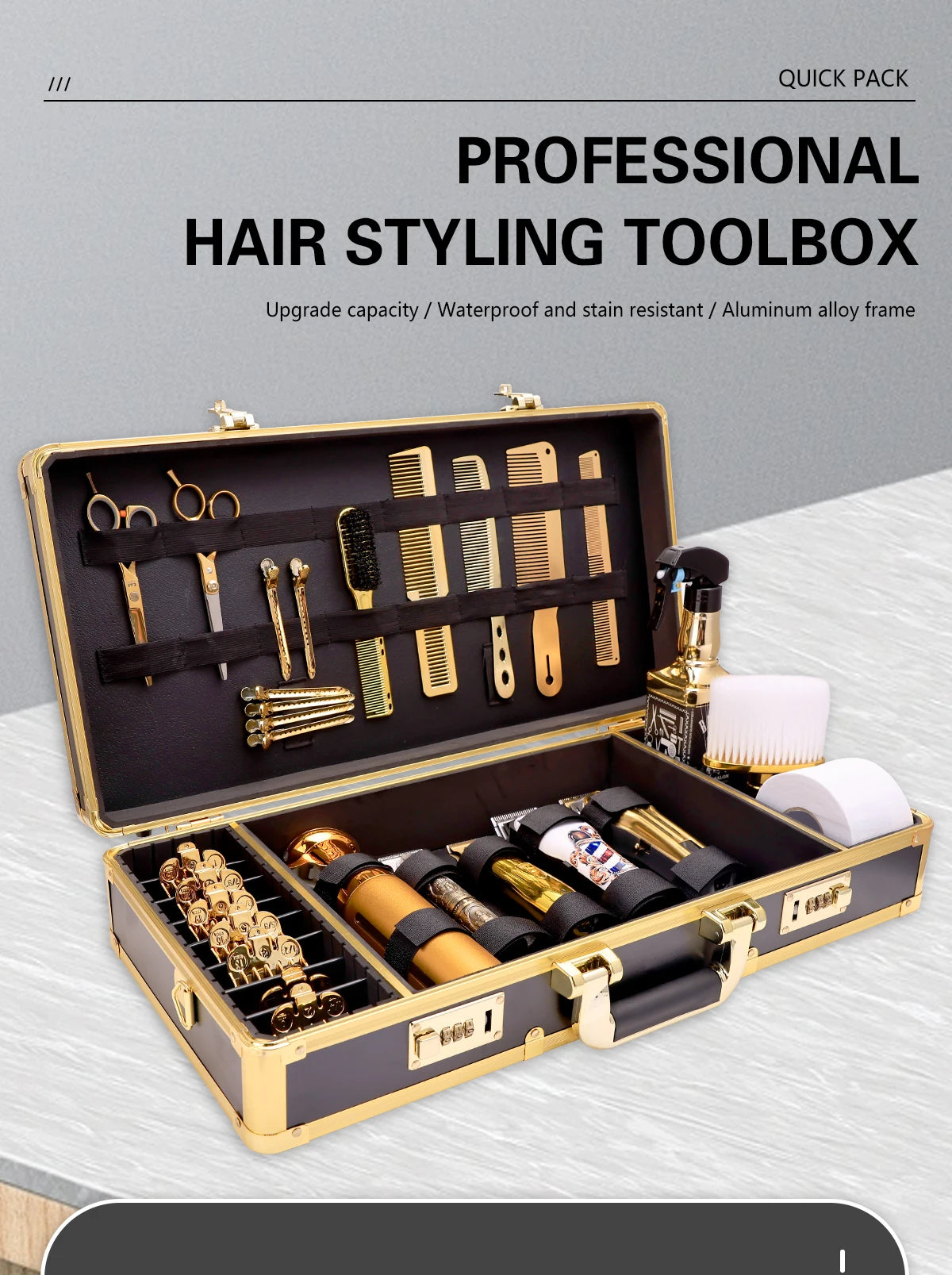 Barbertop Professional Gold Aluminum Suitcase Barber Tool Salon Hairdressing Accessories Atorage Case Carrying Travel Box