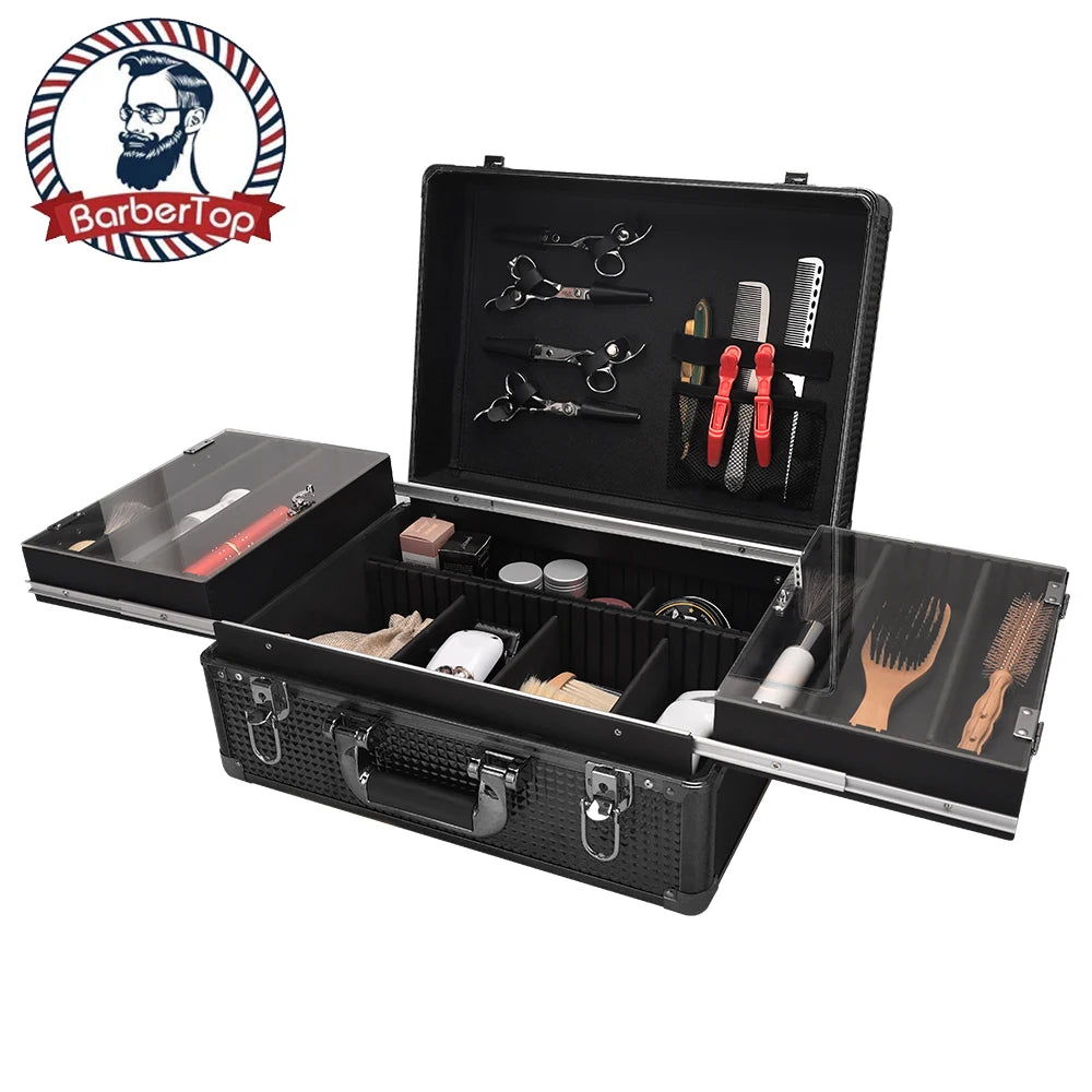 Black Barber Hairdressing Tool Case Hair Stylist Clipper Scissors Comb Storage Box Carrying Barbershop Suitcase