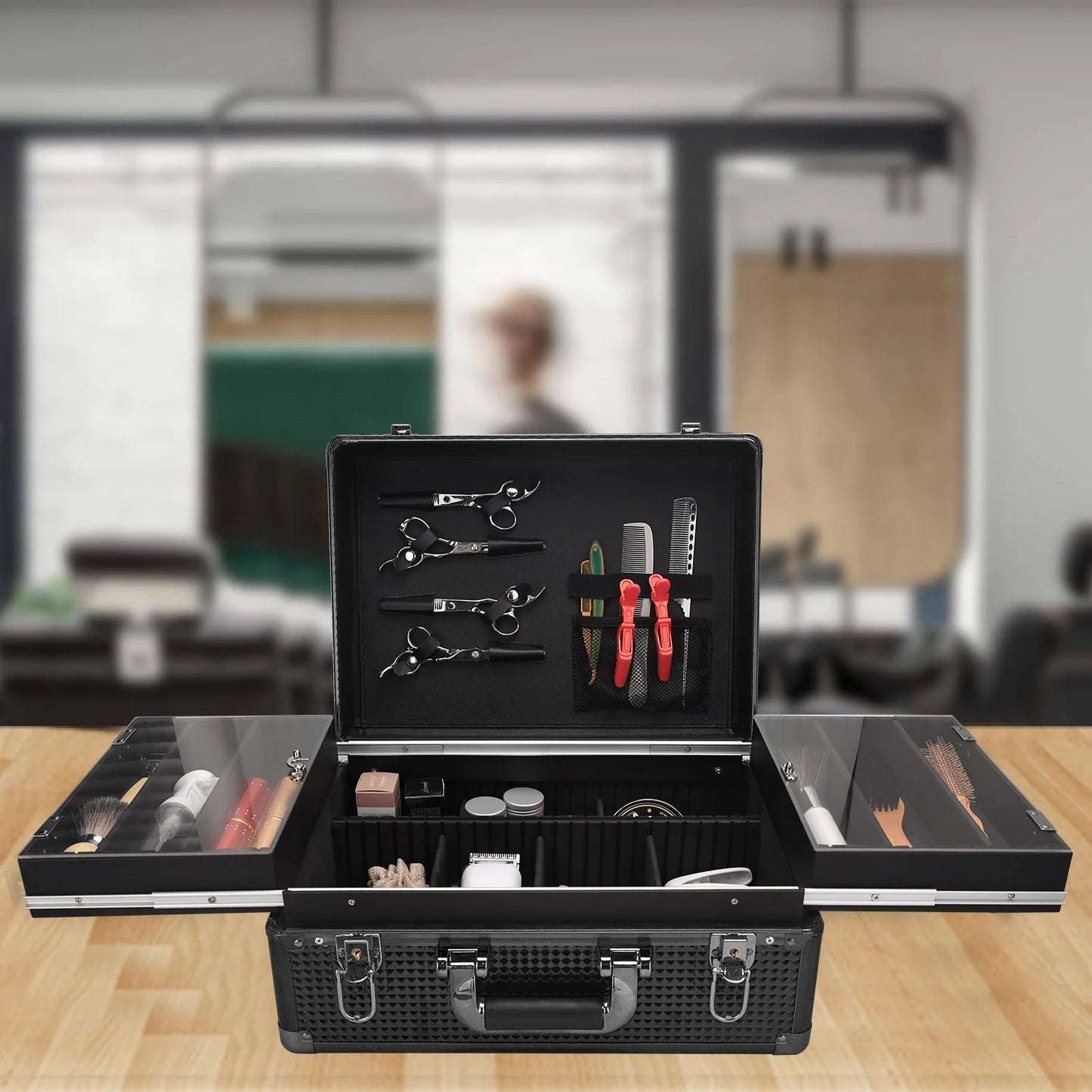 Black Barber Hairdressing Tool Case Hair Stylist Clipper Scissors Comb Storage Box Carrying Barbershop Suitcase