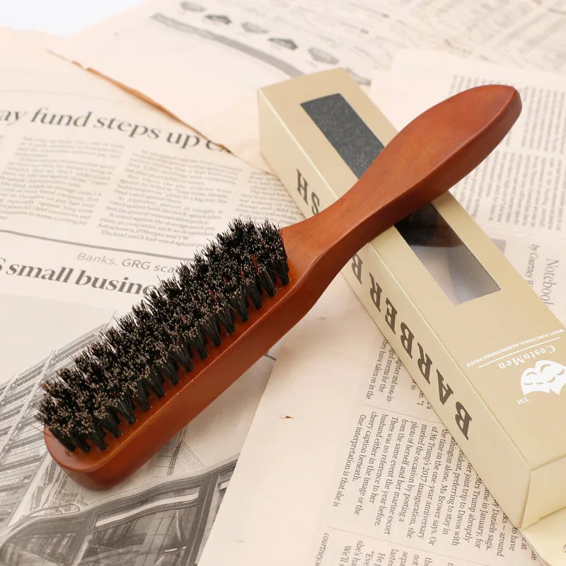 Barber Solid Wood Boar Shaving Brush Beard Massage Black Boar Bristle Hair Brush Curved Wooden Men Beard Mustache Brushes