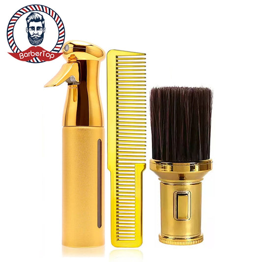 3pcs/Set Golden Hair Cutting Spray Bottle Barber Neck Face Duster Combs Brush Fine Misting Continuous Watering Cleaning Tool