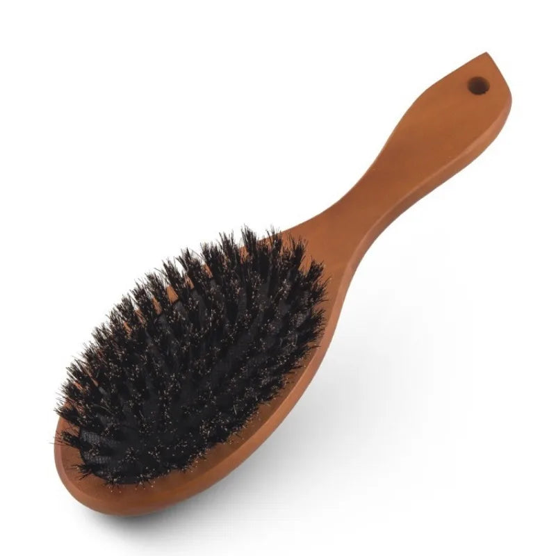 Natural Boar Bristle Brush Comb Anti-Static Oval Hairdressing Hair Styly Comb Wood Woman Hairbrush