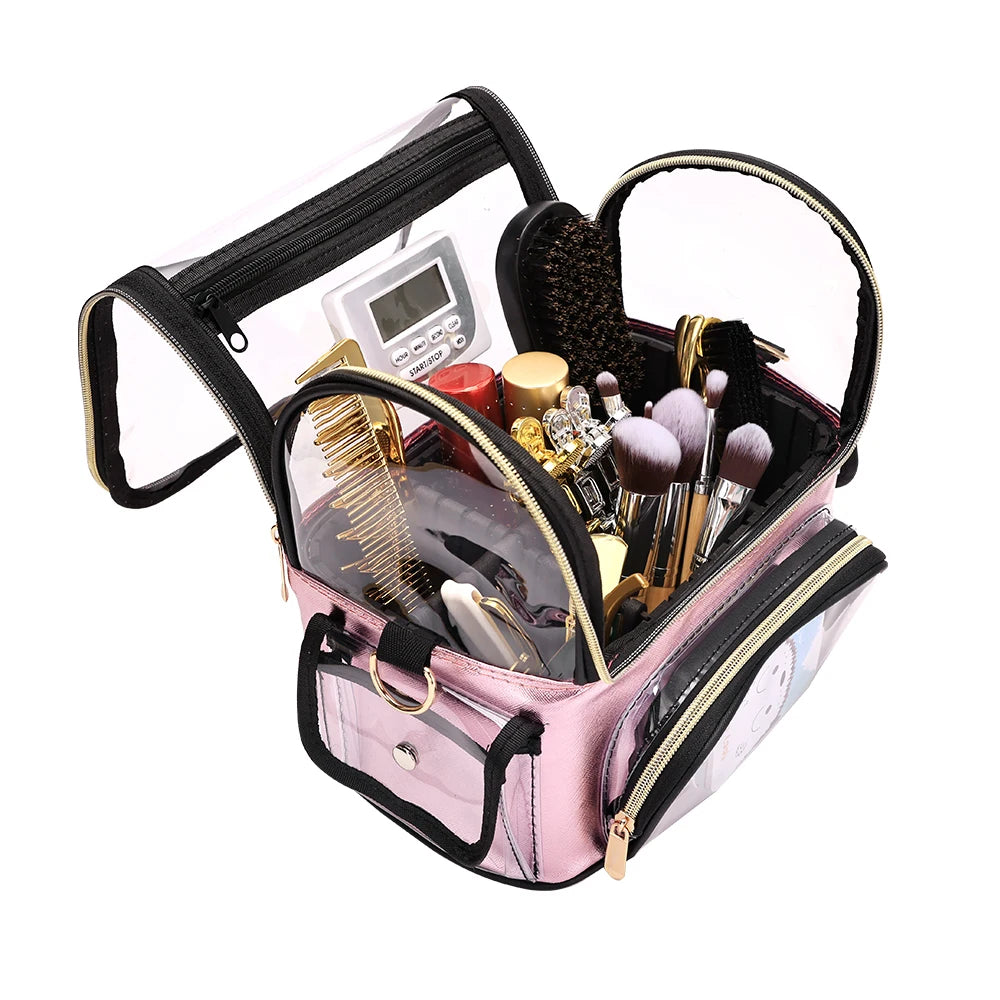 PVC Beauty Tools Bags Women Makeup Supplies Storage Backpack Hairdressing Waterproof Travel Bag Transparent Barber Box