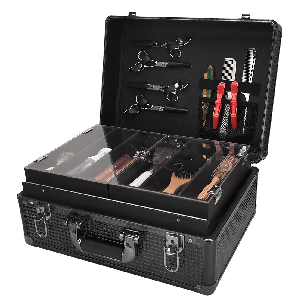 Black Barber Hairdressing Tool Case Hair Stylist Clipper Scissors Comb Storage Box Carrying Barbershop Suitcase