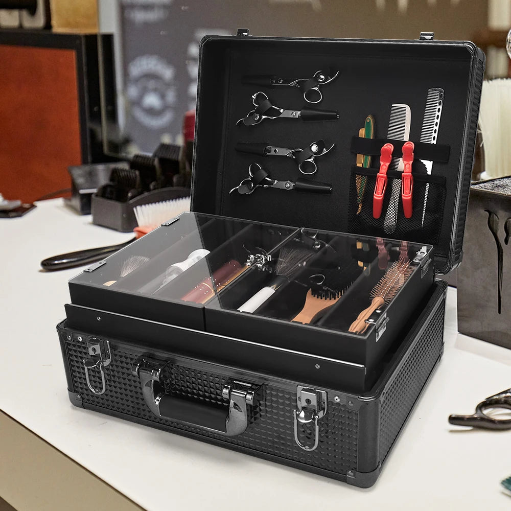 Black Barber Hairdressing Tool Case Hair Stylist Clipper Scissors Comb Storage Box Carrying Barbershop Suitcase