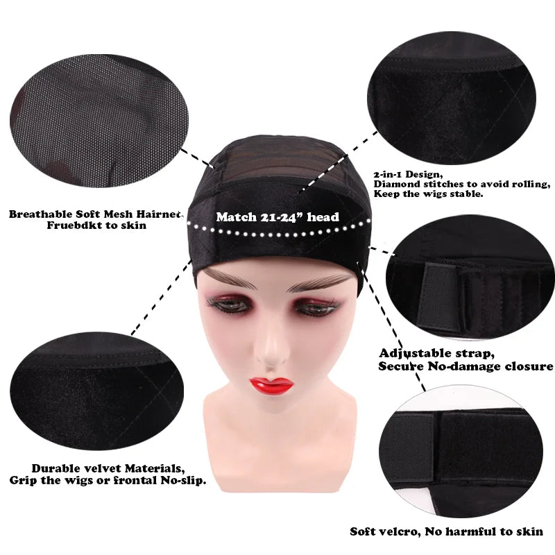 Plussign Black Wig Grip Cap For Wigs 1Pcs Adjustable Velvet Wig Grip Band With Cap For Women Comfortable Ventilated Wig Caps