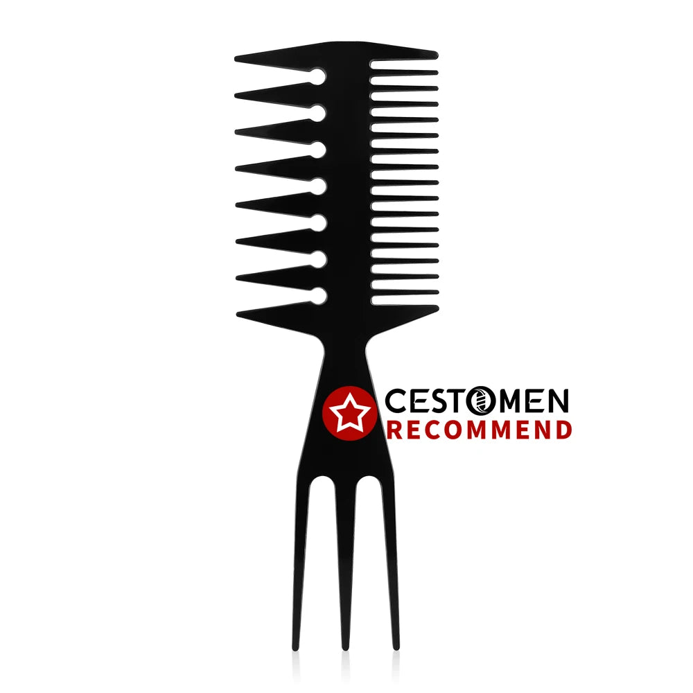 Men's Retro Oil Head Comb Wide Tooth Slicked Back Hairstyle Fork Comb Detangling Hair Brush Curly Comb Barber Hairdressing Tools