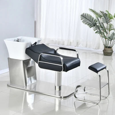 Color Custom Professional Elegant Lying Hair Salon Furniture Washing Bed Shampoo Chair With Basin