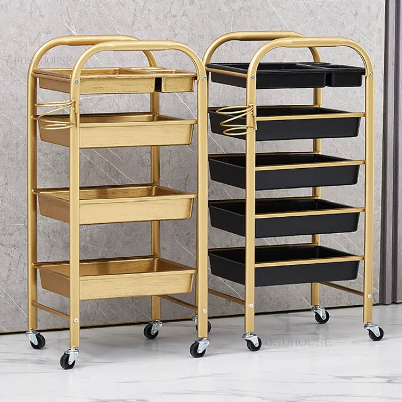 Durable Household Salon Trolley Hair Salon Commercial Furniture Trolley Retro Barber Shop Tool Cart Multi-layer Storage Shelf