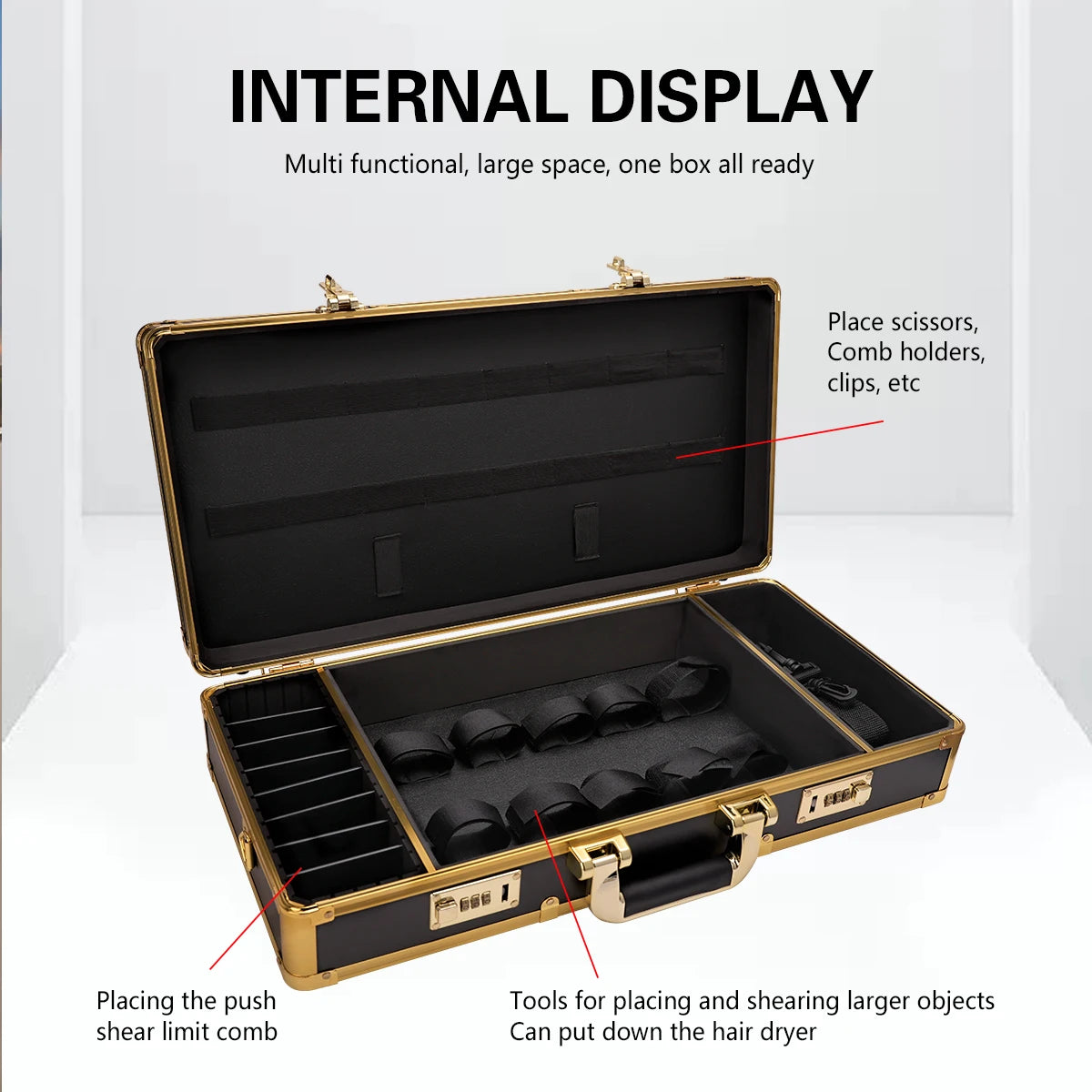 Golden Aluminum Suitcase Barbershop Haircut Tools Box Portable High-capacity Clip Outdoor Storage Case Hairdresser Makeup Tool