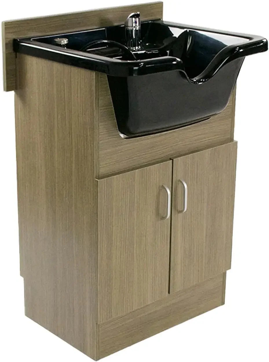 Shampoo Cabinet S Light Wood w Faucet, Bowl, Drain for Hair Studio Beauty Salon and Spa