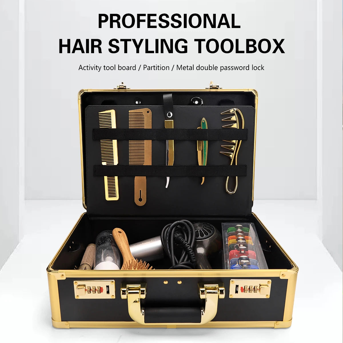 Gold Barber Hairdressing Tool Case Hair Stylist Clipper Scissors Comb Storage Box Carrying Barbershop Suitcase