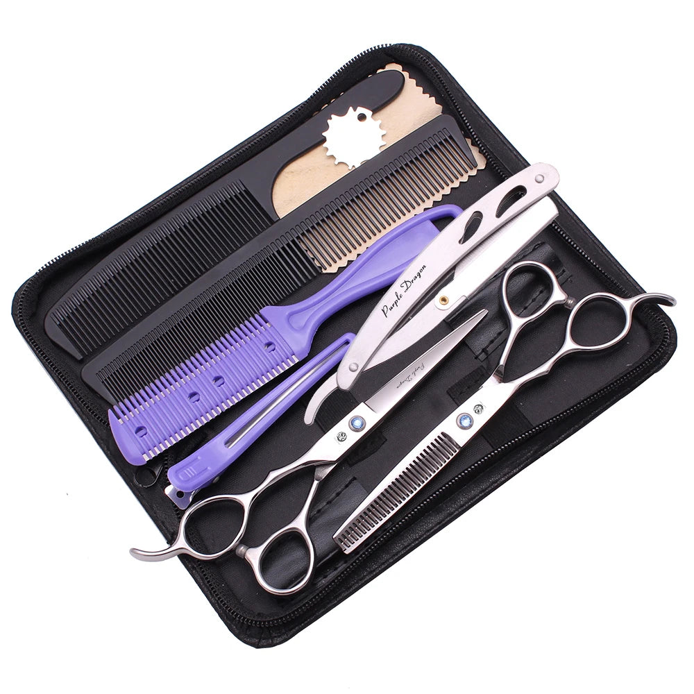 Left Hand Hairdressing Scissors Purple Dragon 6'' Barber Shop Cutting Shears Thinning Scissors Professional Hair Scissors Z8001