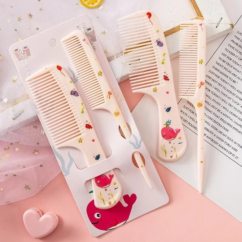 2pcs/set Children Comb Cute Cartoon Anti-static Hair Dressing Curly Portable Travel for Kids Girls Students Comb Hair Care Comb