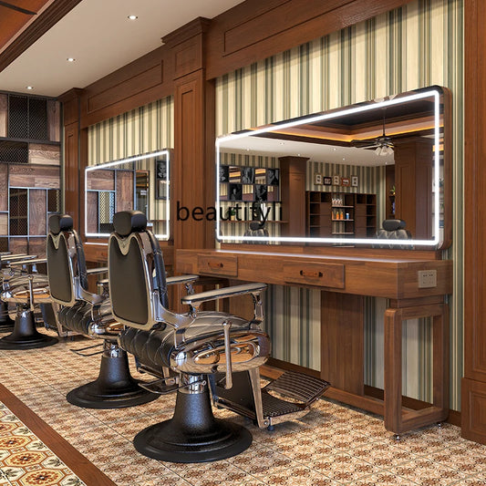 Men's retro oil head pavilion mirror table hair salon hair salon hair cutting mirror