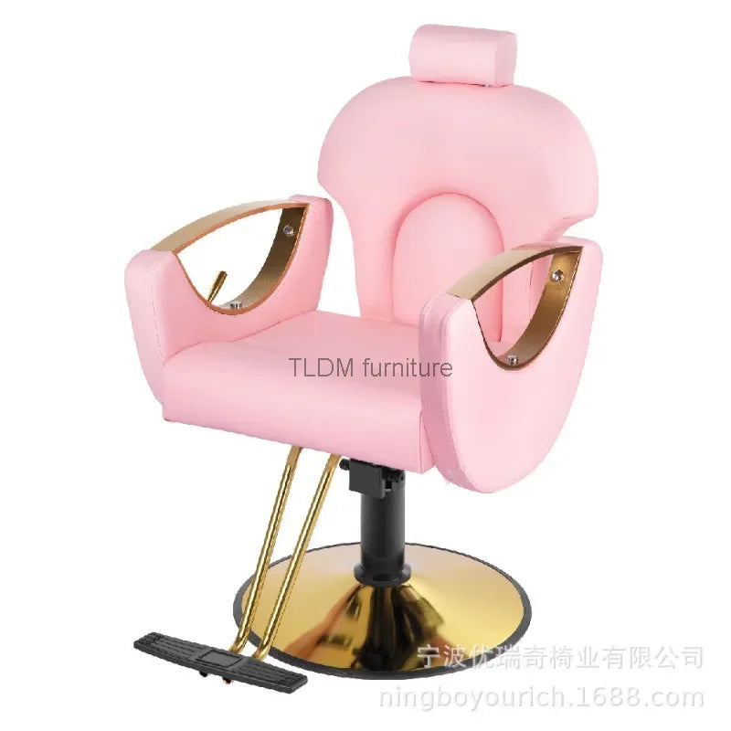 Beauty Salon Simple Hairdressing Chair Pedicure Shampoo Work Makeup Barbering Chair Styling Golden Pink Cadeira Furniture YR50BC