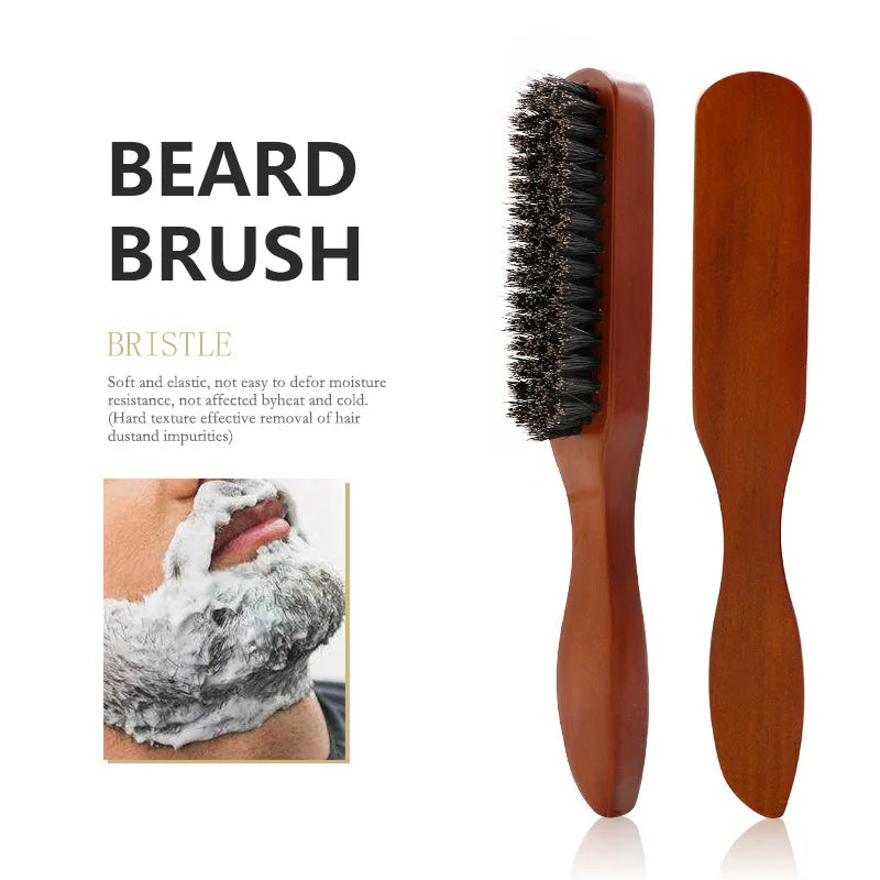 Barber Solid Wood Boar Shaving Brush Beard Massage Black Boar Bristle Hair Brush Curved Wooden Men Beard Mustache Brushes