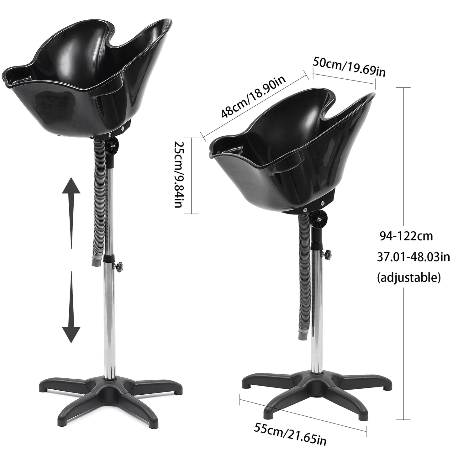 Portable Shampoo Bowl Deep Basin Height Adjustable Salon Hair Wash Tub Sink Portable Mobile Hairdressing Back Wash Shampoo Basin