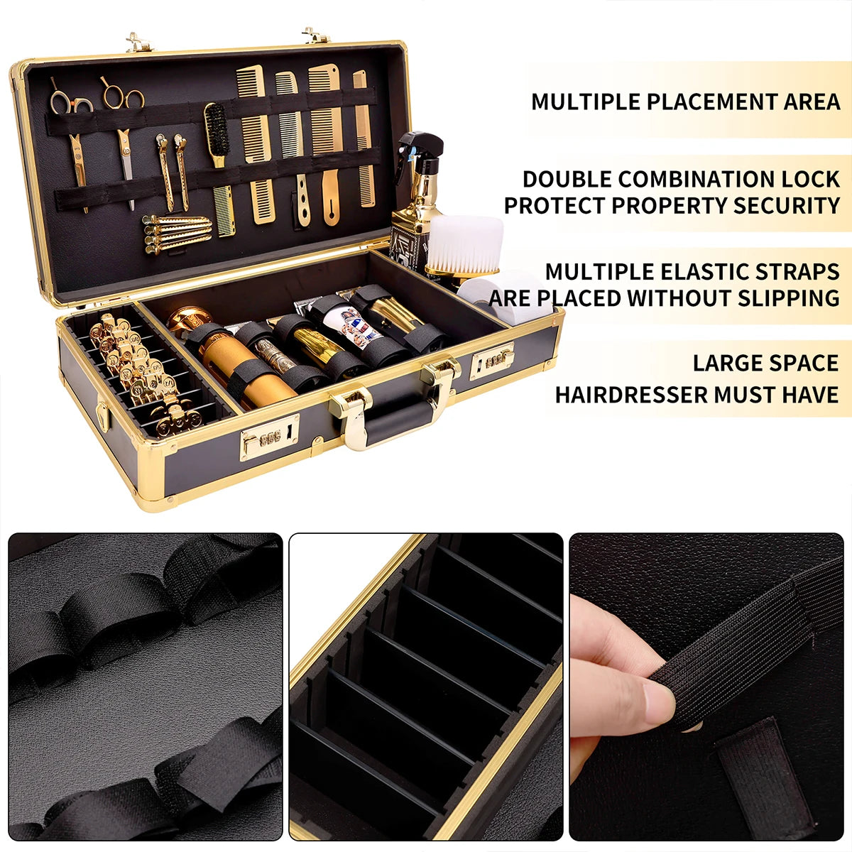 Gold Barber Hairdressing Tool Case Hair Stylist Clipper Scissors Comb Storage Box Carrying Barbershop Suitcase