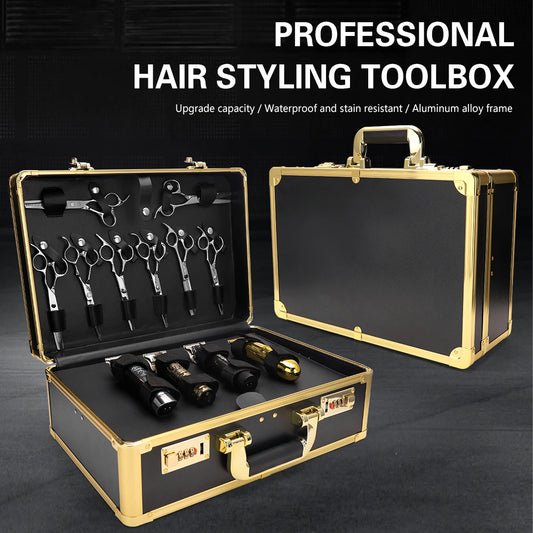 Gold Barber Hairdressing Tool Case Hair Stylist Clipper Scissors Comb Storage Box Carrying Barbershop Suitcase