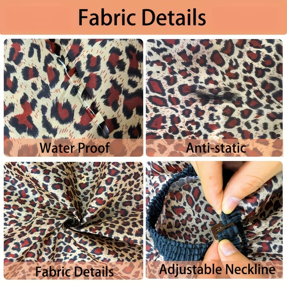 Leopard Print Barber Cape with Adjustable Neckline - Professional Hair Cutting Cape for Salon Use