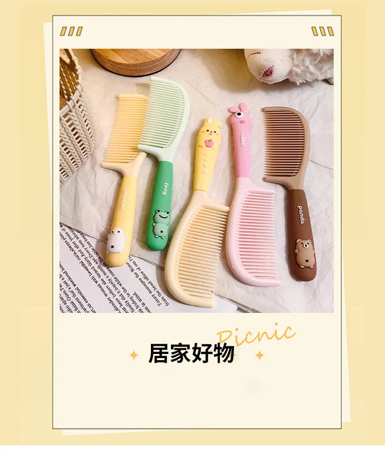 Cartoon Animal Straight Hair Comb for Kids Kawii Silicone Plastic Comb Soft Handle