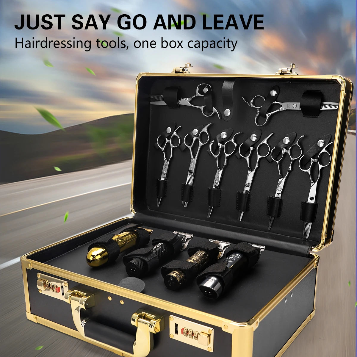 Gold Barber Hairdressing Tool Case Hair Stylist Clipper Scissors Comb Storage Box Carrying Barbershop Suitcase