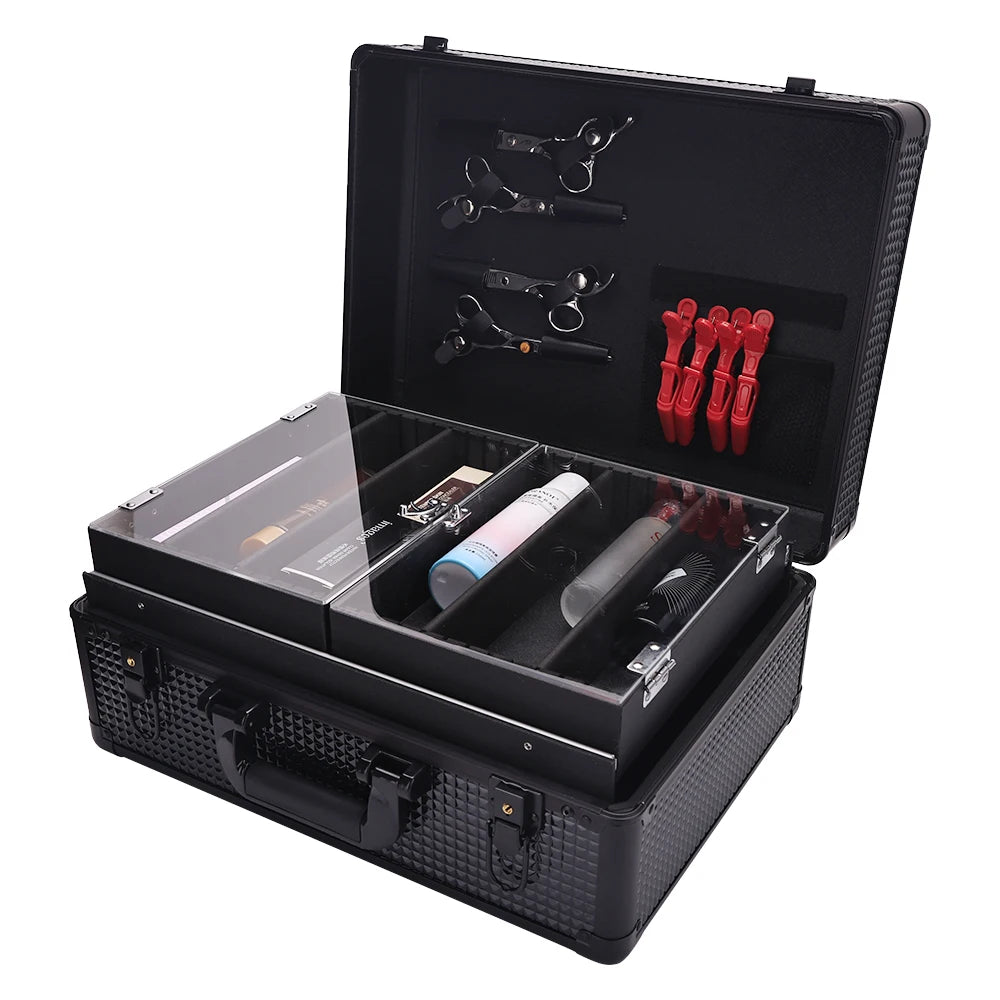 Black Barber Hairdressing Tool Case Hair Stylist Clipper Scissors Comb Storage Box Carrying Barbershop Suitcase